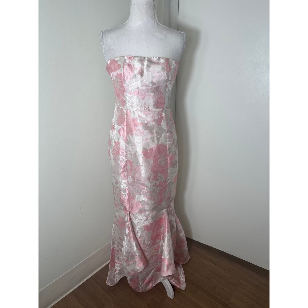 Lovers + Friends Strapless Pink Floral Satin Mermaid Maxi Dress
